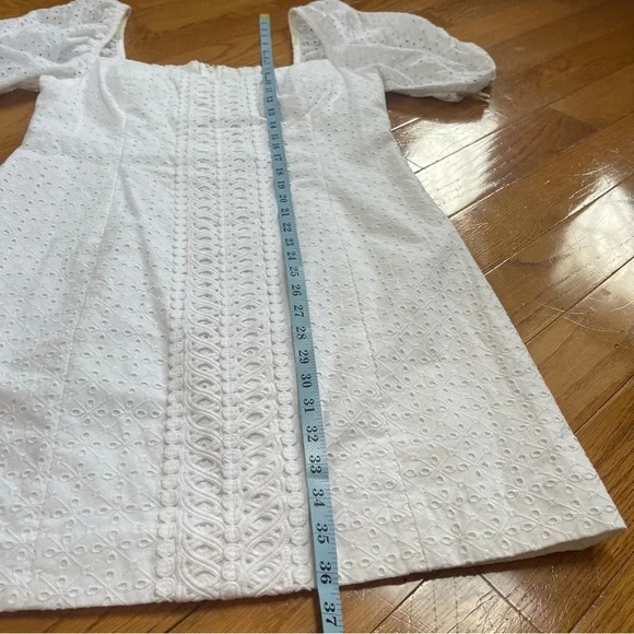 Lilly Pulitzer Daniela Cotton Eyelet Mini Coquette Dress White Puff Sleeves 14